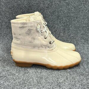 Sperry Saltwater Boots Women's 5 Metallic Camo Ivory Outdoor Rubber Rain Boots
